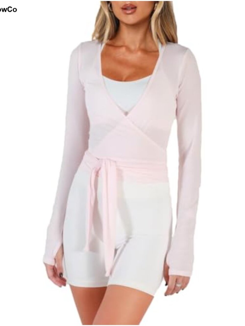 Women's Wrap Top Long Sleeve Deep V Neck Tie Front Athletic Yoga Pilates Shirt